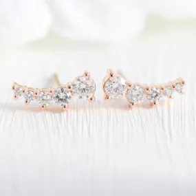 0.50 Ct. 5 Stone Diamond Earrings in 14k Gold Crawler Earrings Studs