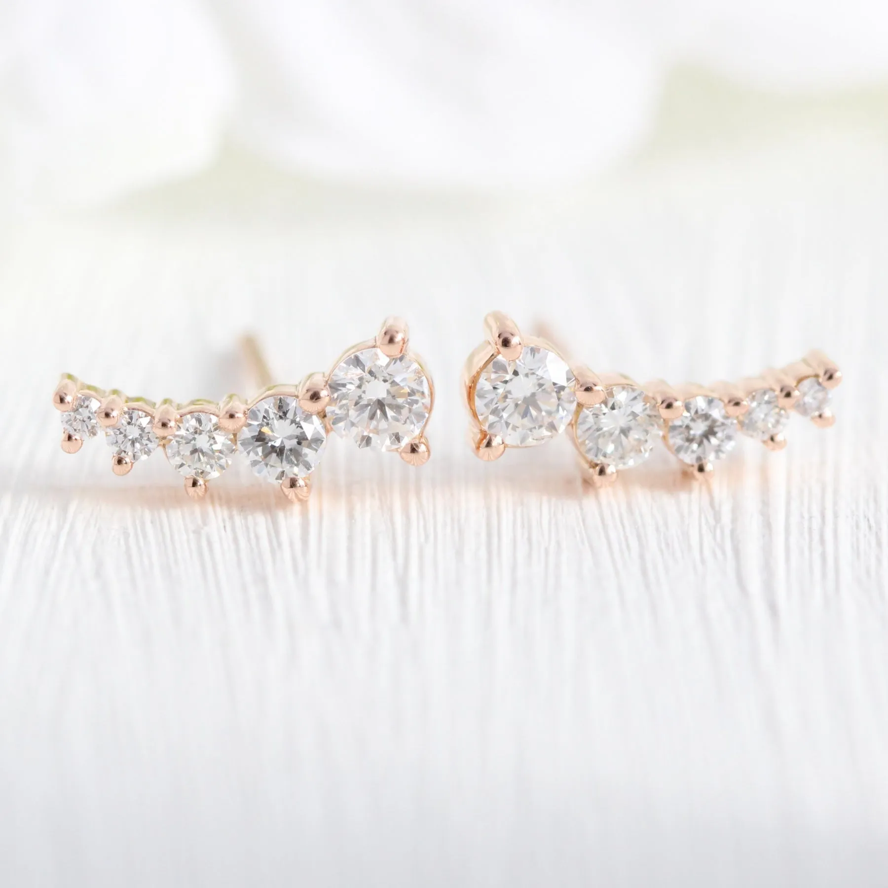 0.50 Ct. 5 Stone Diamond Earrings in 14k Gold Crawler Earrings Studs