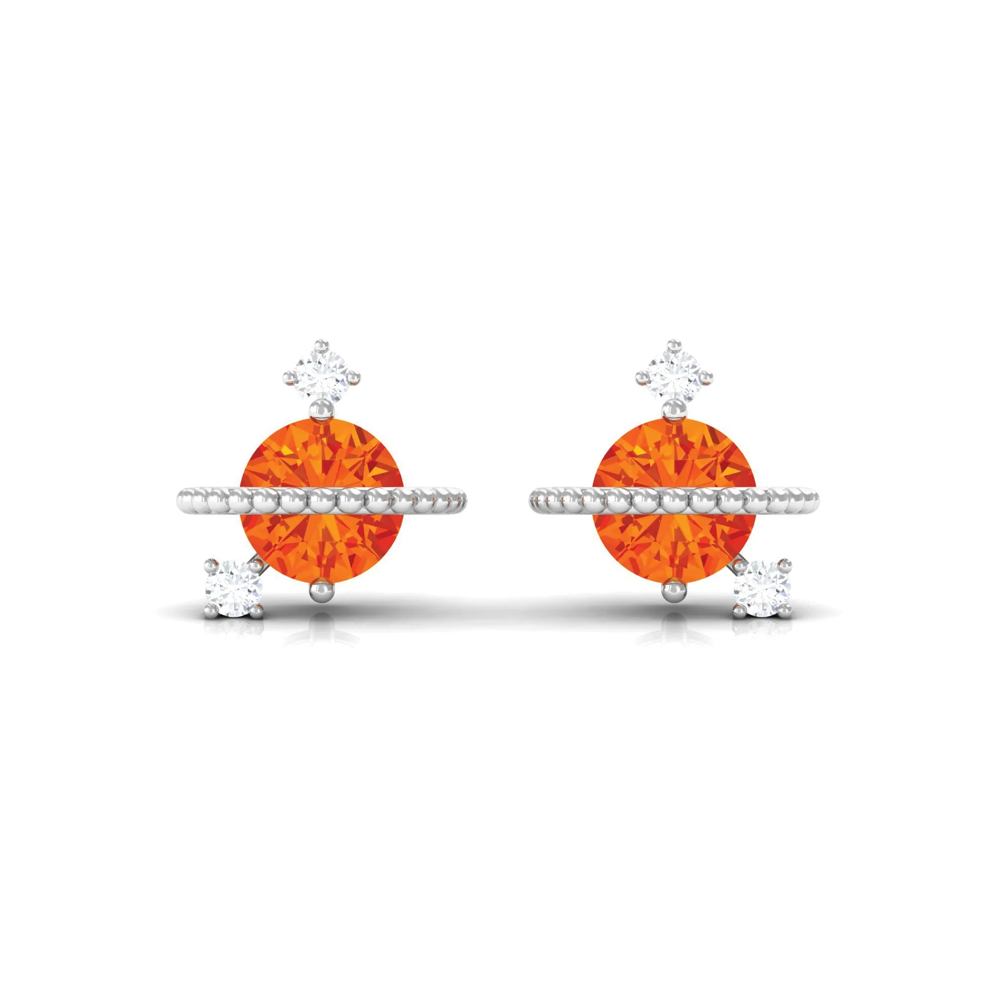 0.75 CT Orange Sapphire Celestial Stud Earrings with Diamond