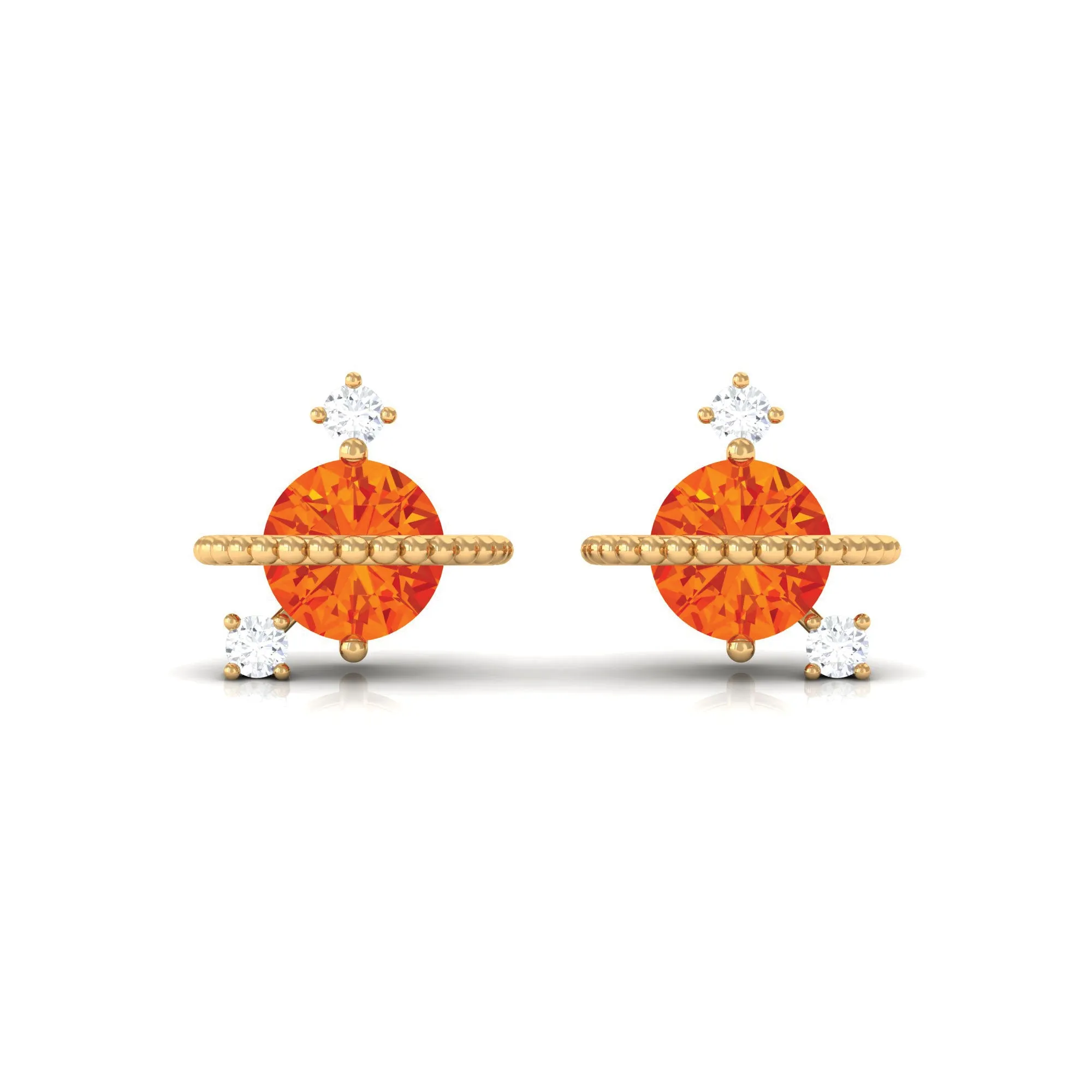 0.75 CT Orange Sapphire Celestial Stud Earrings with Diamond