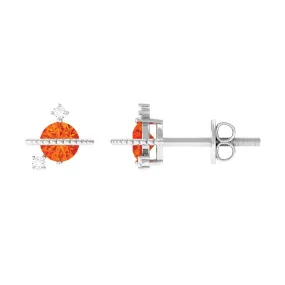 0.75 CT Orange Sapphire Celestial Stud Earrings with Diamond