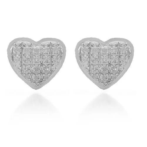 10K Solid White Gold Womens Diamond Heart Stud Earrings 0.11 Ctw