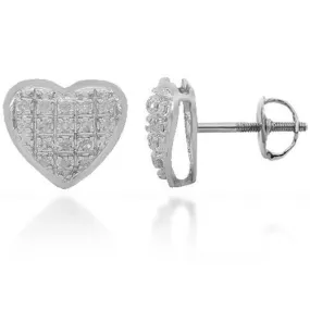 10K Solid White Gold Womens Diamond Heart Stud Earrings 0.11 Ctw