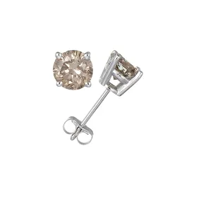 10k White Gold Plated 1 Carat Princess Cut Created Champagne Sapphire Stud Earrings