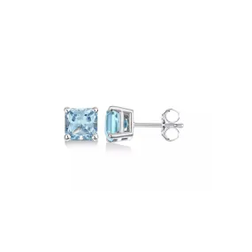 10k White Gold Plated 1 Ct Created Light Blue Sapphire Princess Cut Stud Earrings