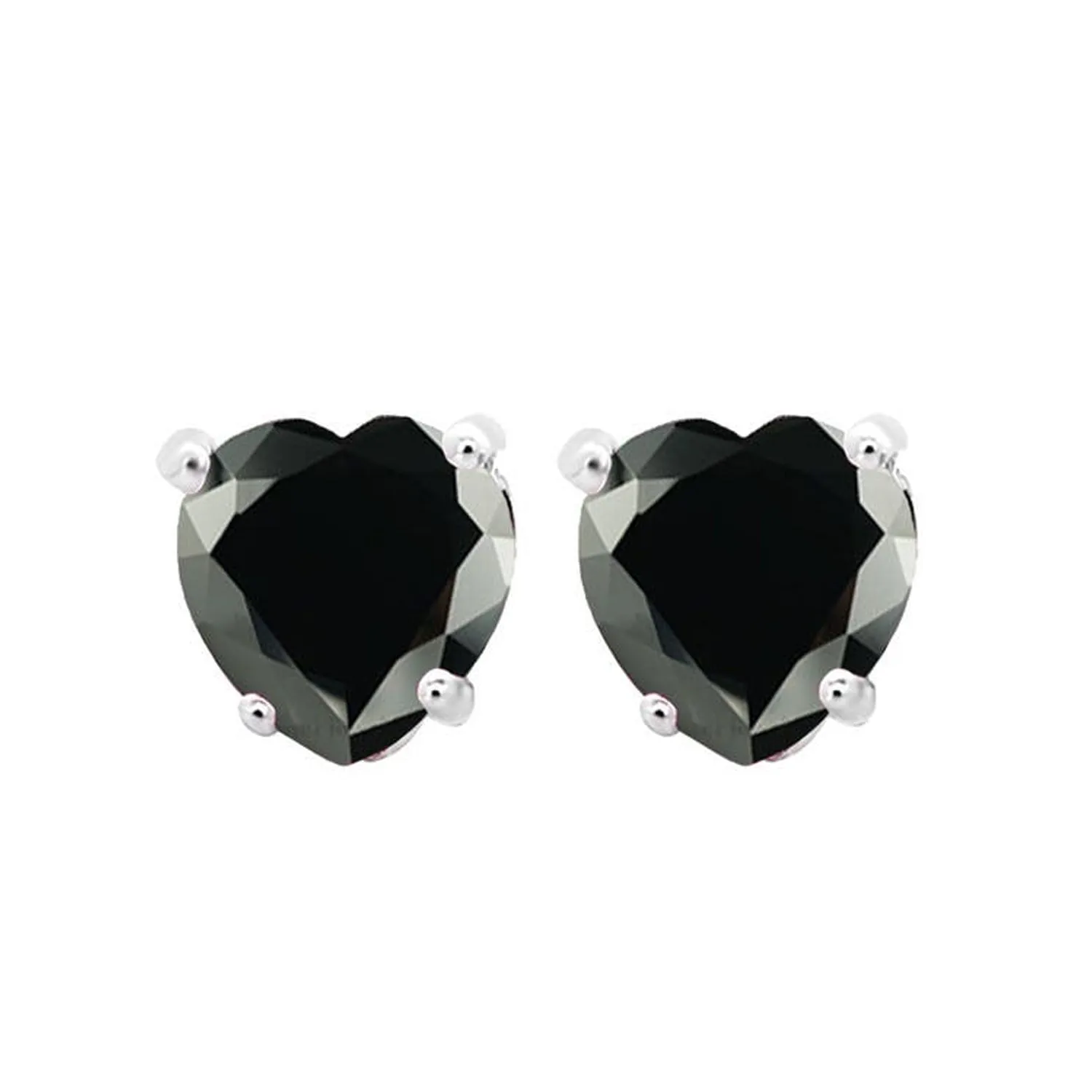 10k White Gold Plated 3 Carat Heart Created Black Sapphire Stud Earrings