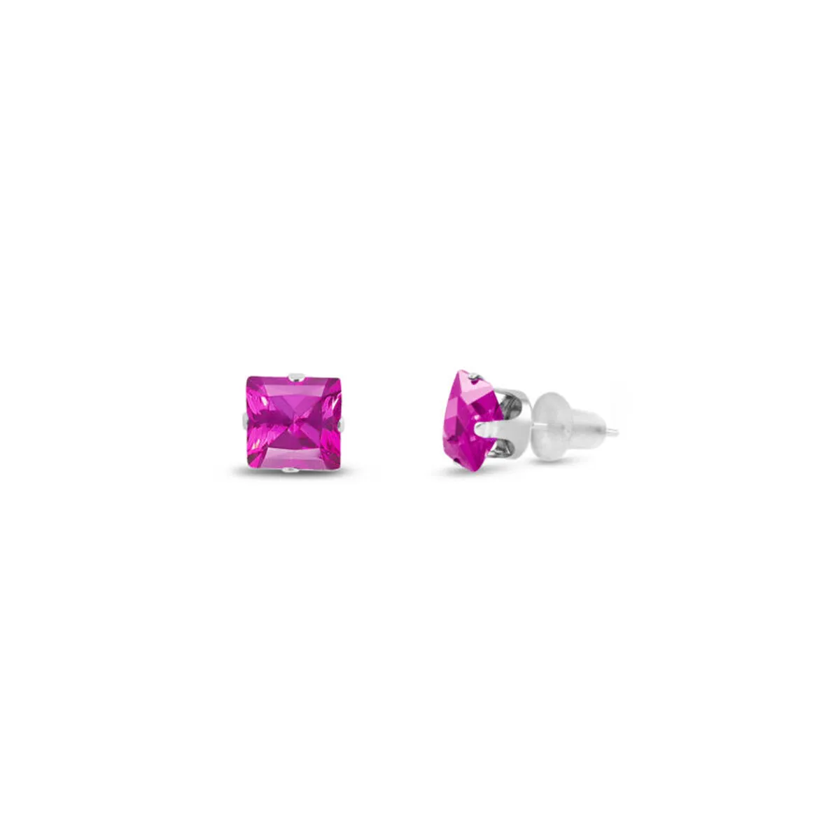 10k White Gold Plated 3 Carat Square Created Pink Sapphire Stud Earrings