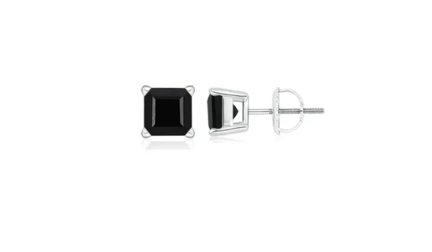 10k White Gold Plated Created Black Sapphire 1/2Ct Square Stud Earrings