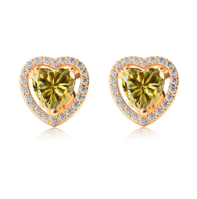 10k Yellow Gold Plated 1 Ct Created Halo Heart Yellow Sapphire Stud Earrings