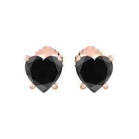 10k Yellow Gold Plated 3 Carat Heart Created Black Sapphire Stud Earrings