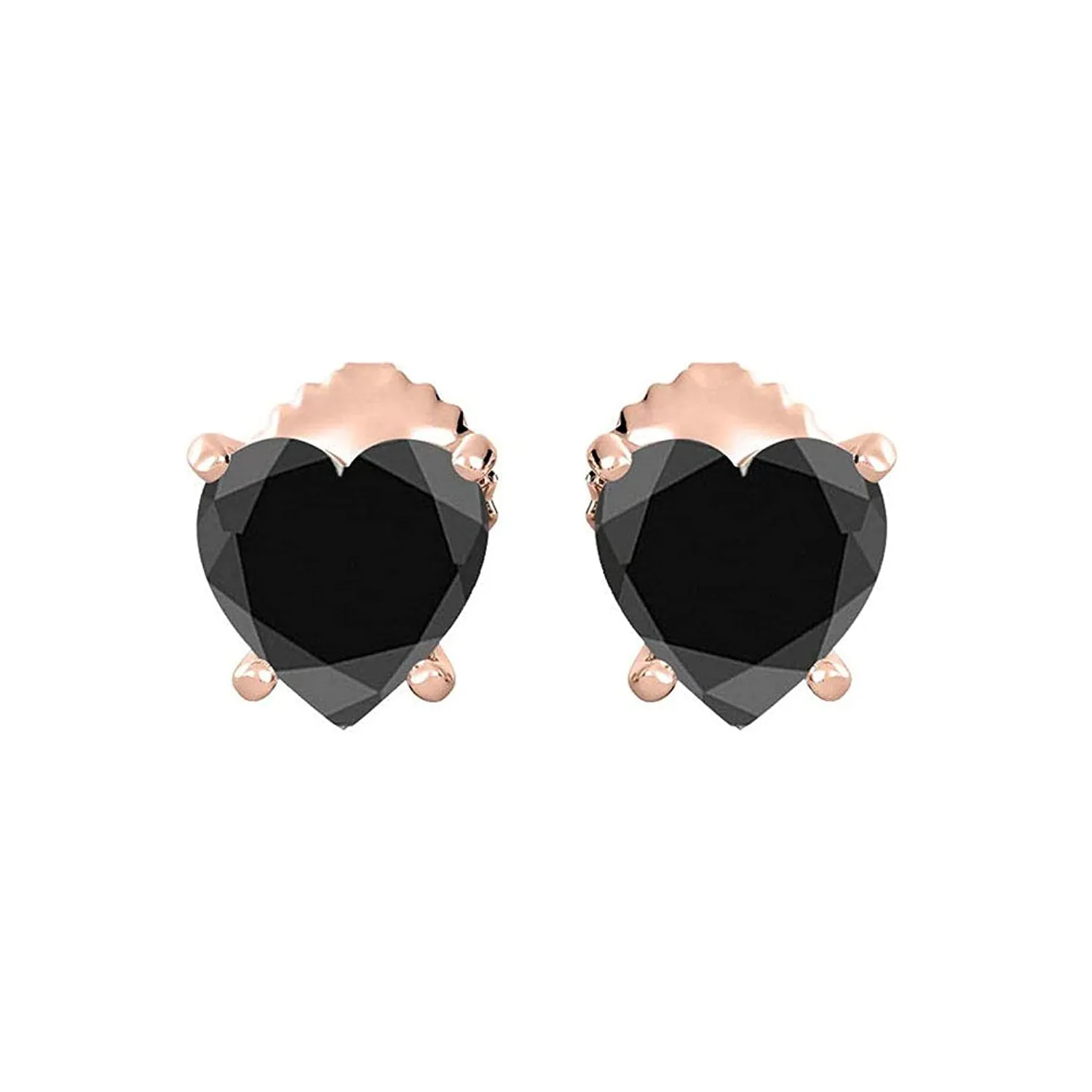 10k Yellow Gold Plated 4 Carat Heart Created Black Sapphire Stud Earrings