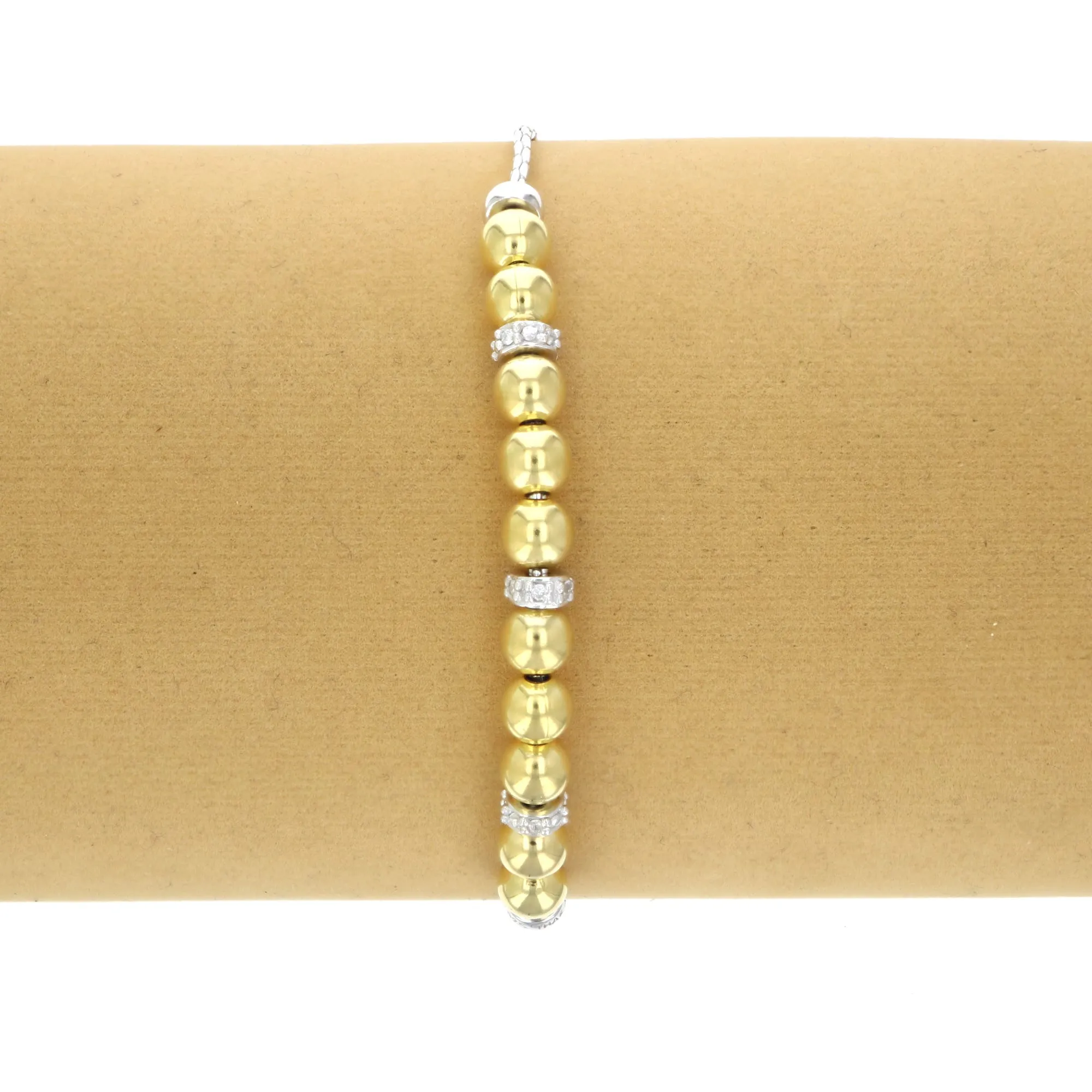 1/10 cttw Diamond Bolo Bracelet Yellow Gold Plated over Silver Beads Style