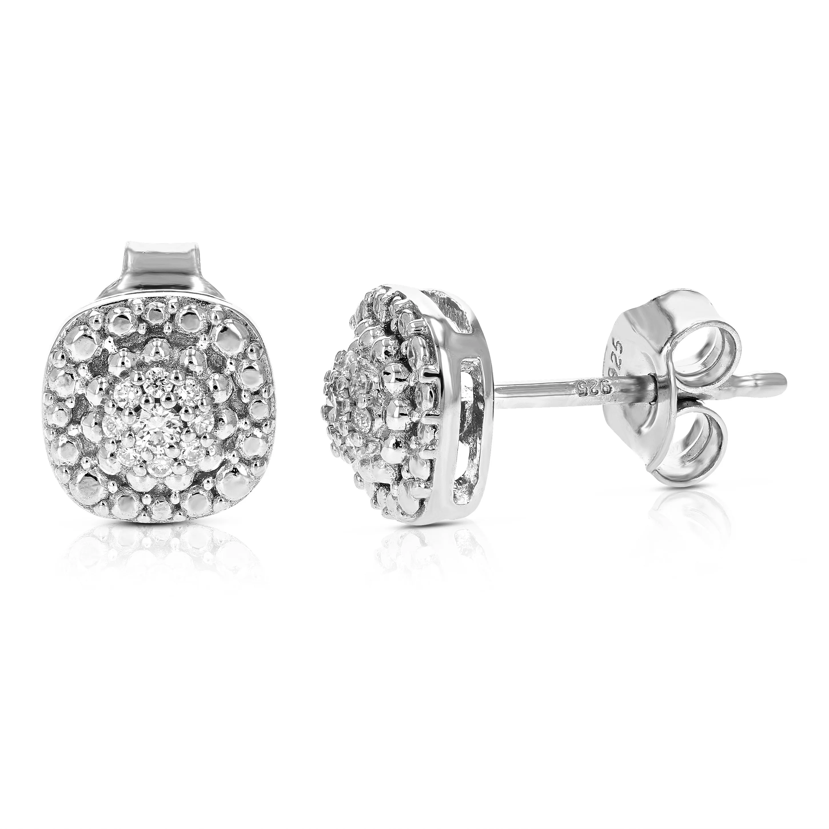 1/10 cttw Round Cut Lab Grown Diamond Stud Earrings For Women .925 Sterling Silver