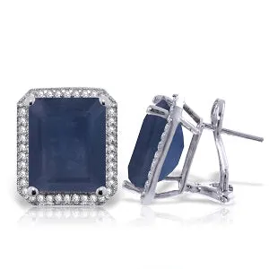 13.2 Carat 14K Solid White Gold French Clips Earrings Diamond Sapphire