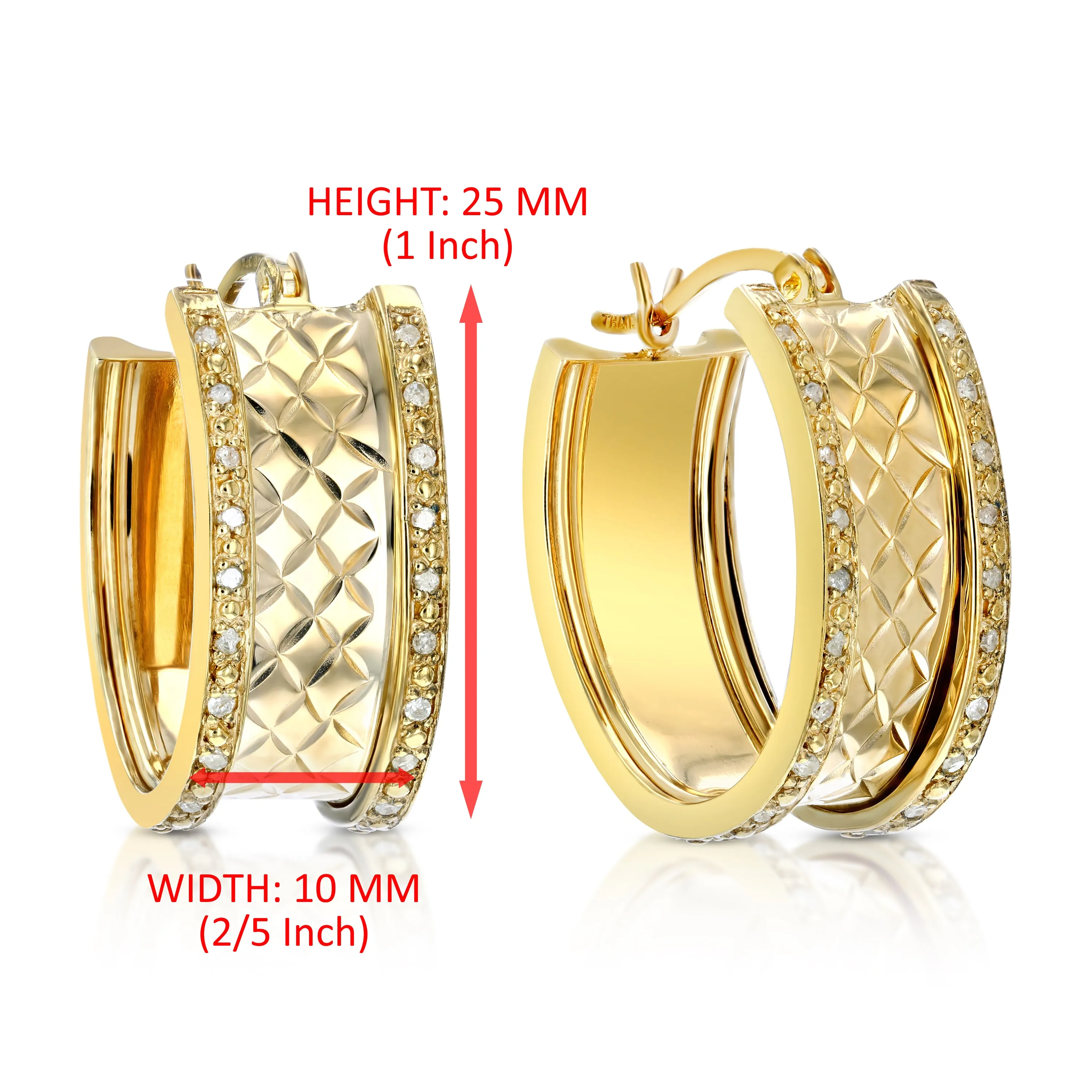 1/4 cttw Diamond Hoop Earrings Yellow Gold Plated over .925 Silver 1 Inch Design