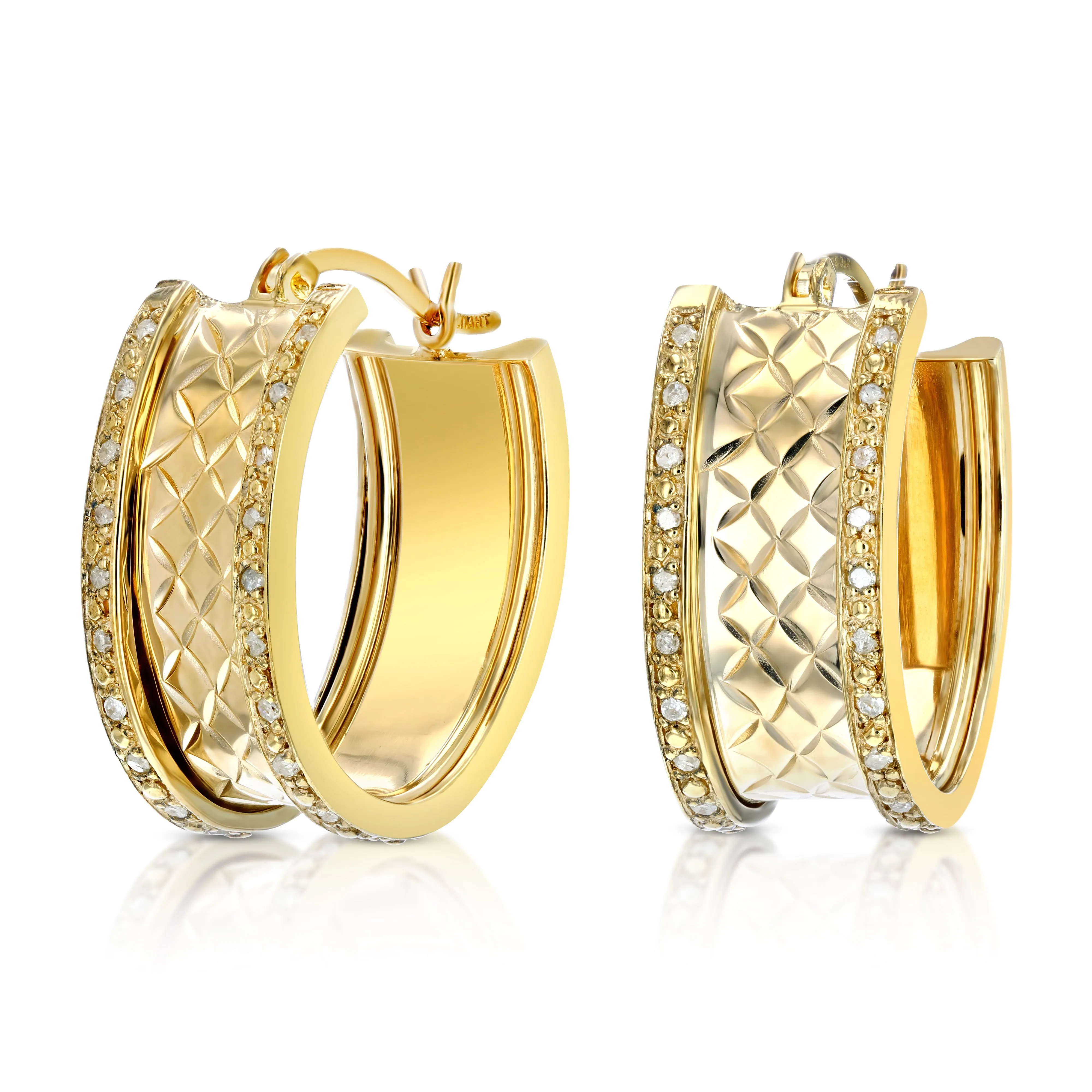 1/4 cttw Diamond Hoop Earrings Yellow Gold Plated over .925 Silver 1 Inch Design