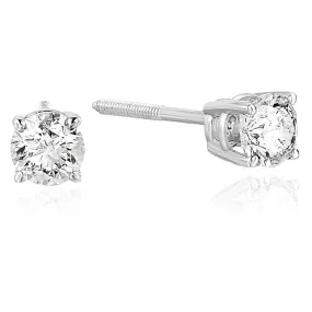 1/4 cttw SI2-I1 Certified Diamond Stud Earrings 14K White Gold Round Screw Backs