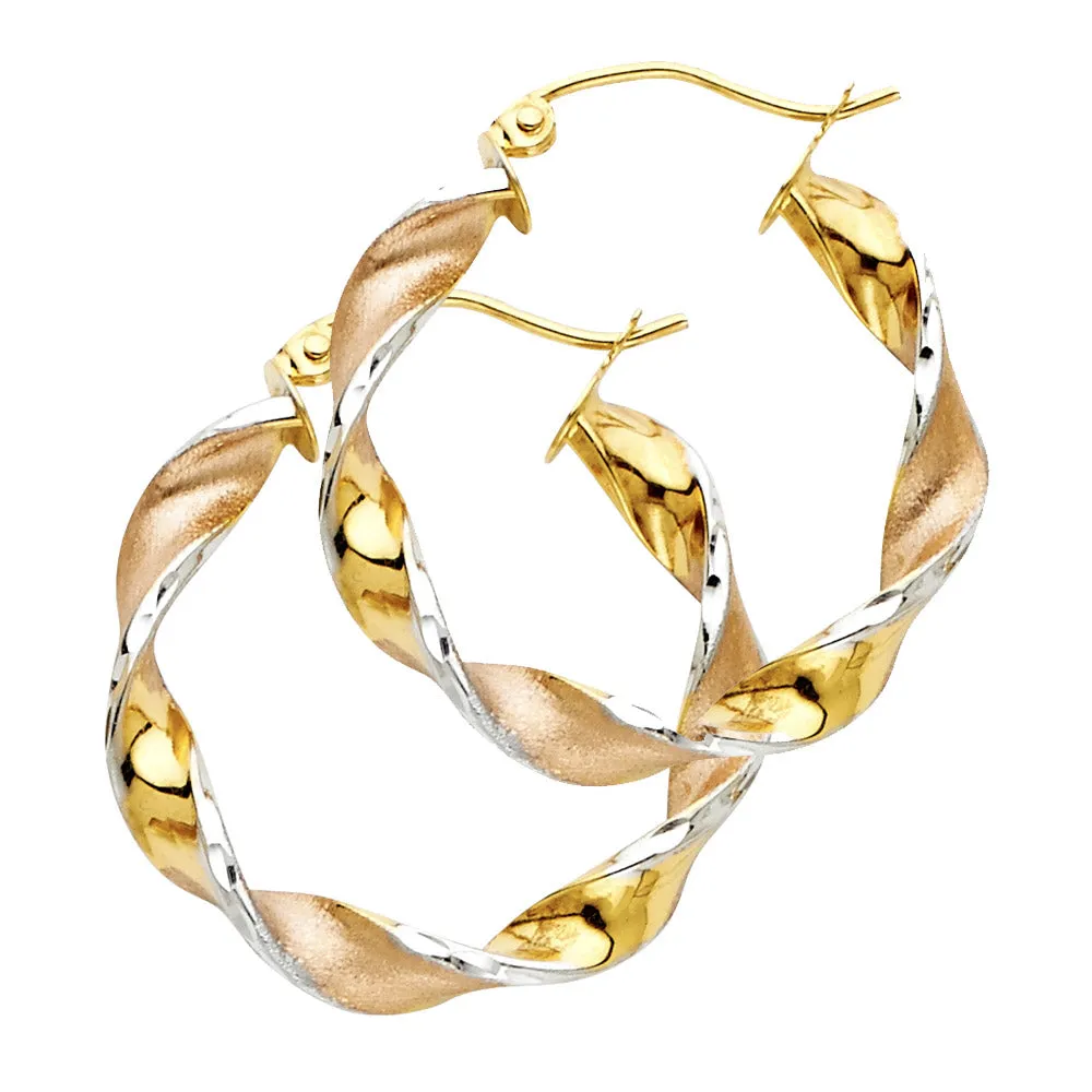 14K 4mm Swirl Hoop Earrings