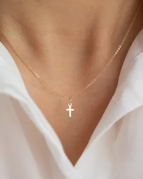 14k Gold Dainty Cross Charm Necklace