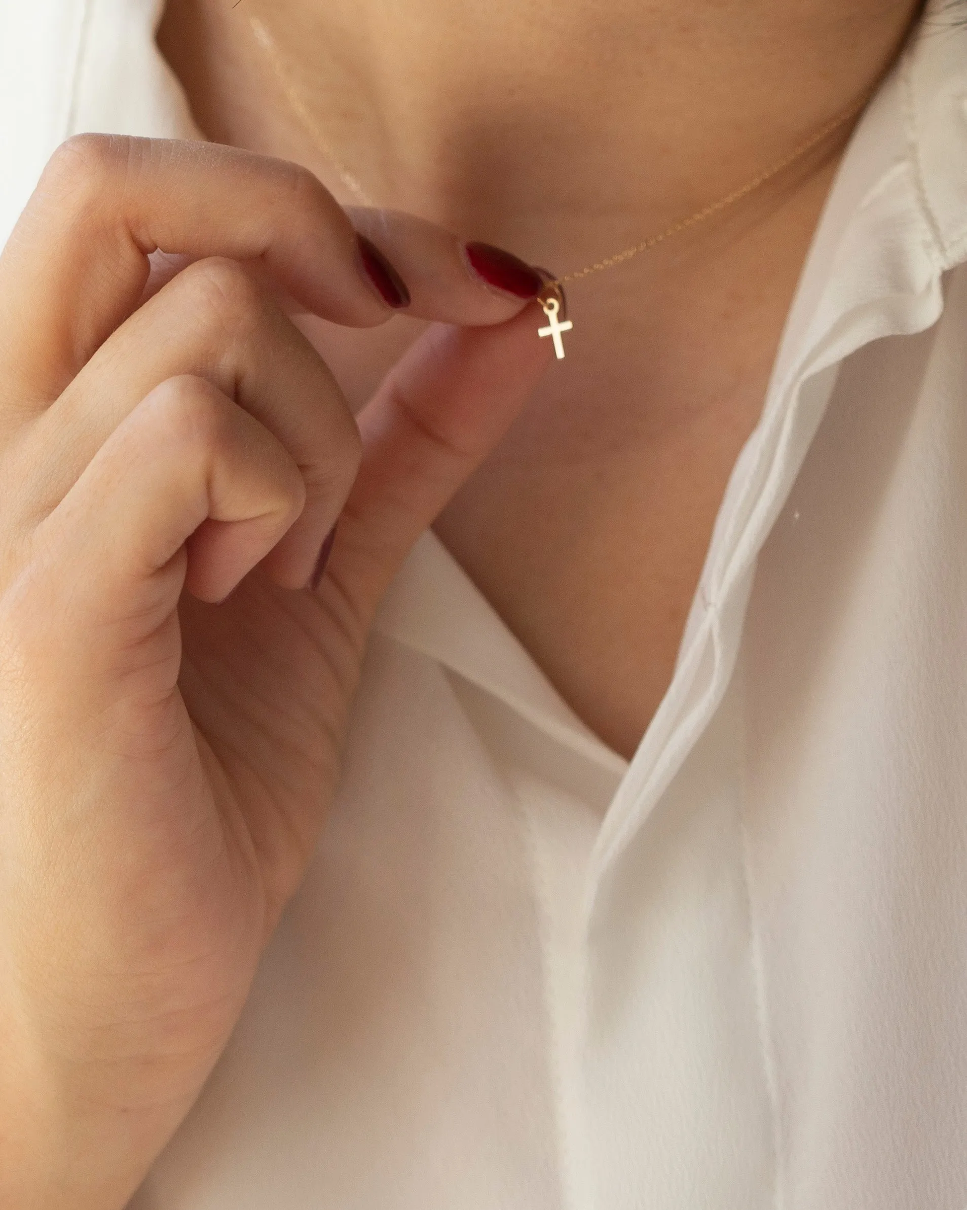 14k Gold Dainty Cross Charm Necklace