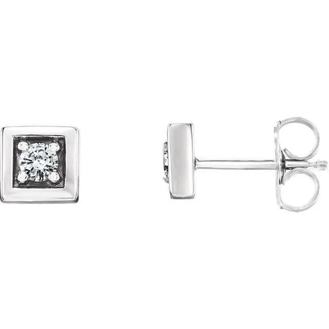 14k Gold Diamond Square Earrings