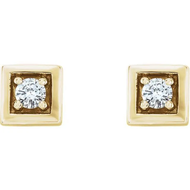 14k Gold Diamond Square Earrings