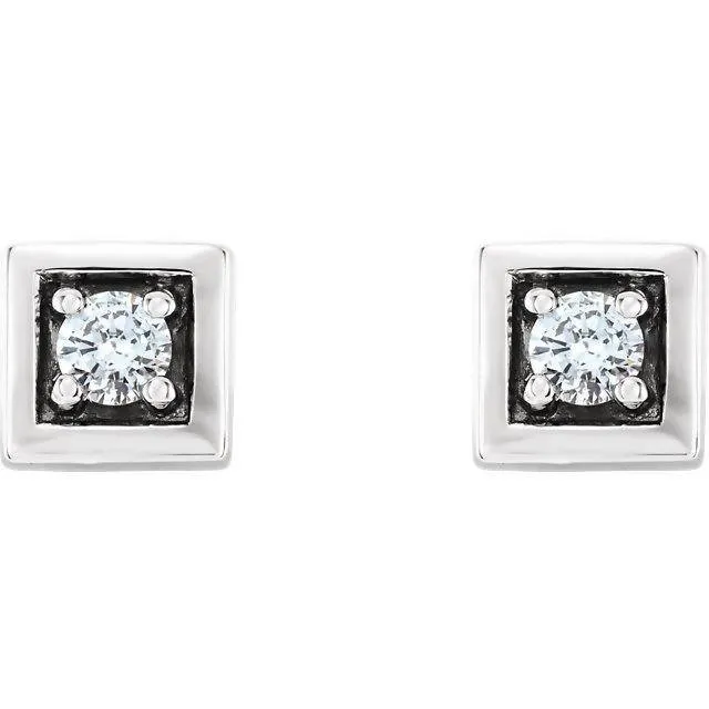 14k Gold Diamond Square Earrings