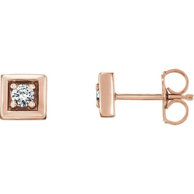 14k Gold Diamond Square Earrings