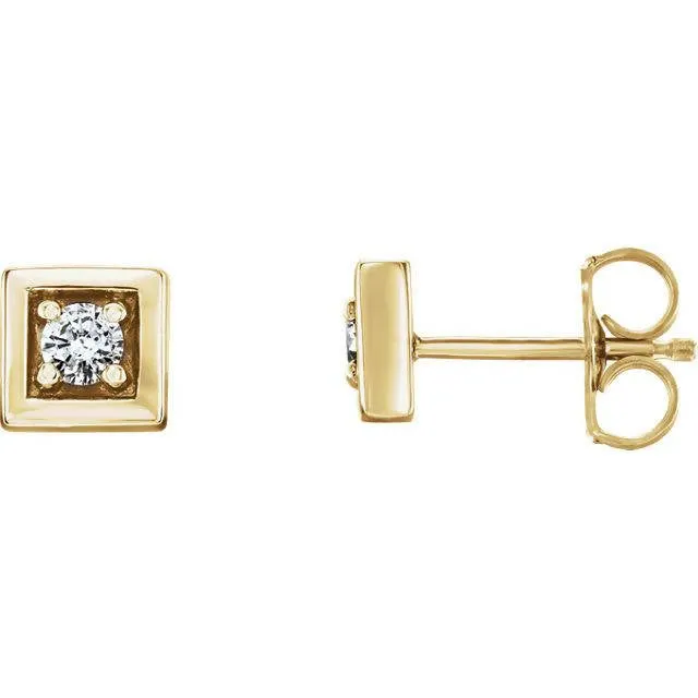 14k Gold Diamond Square Earrings