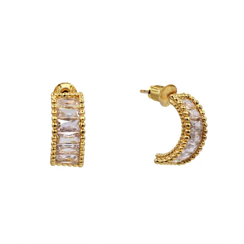 14k gold dip baguette ca paved hoop earring