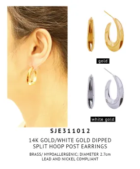 14K Gold Dipped Split Hoop Post Earrings