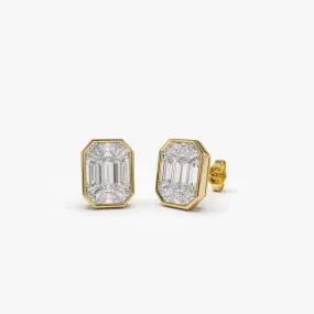 14k Illusion Setting Step Cut Mosaic Diamond Studs