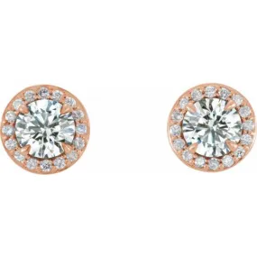 14K Rose 5 mm Natural White Sapphire & 1/8 CTW Natural Diamond Earrings