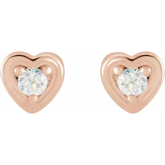 14K Rose Gold .03 CTW Natural Diamond Youth Heart Earrings