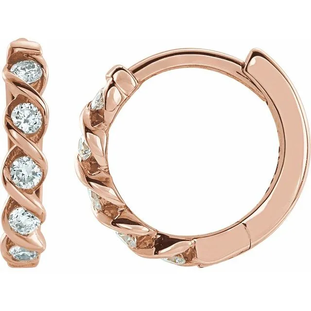 14K Rose Gold 1/10 CTW Natural Diamond Huggie Earrings