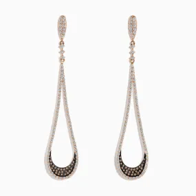 14K Rose Gold Brown and White Diamond Drop Earrings, 1.70 TCW