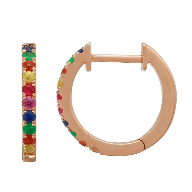 14k Rose Gold Rainbow Hoop Earrings