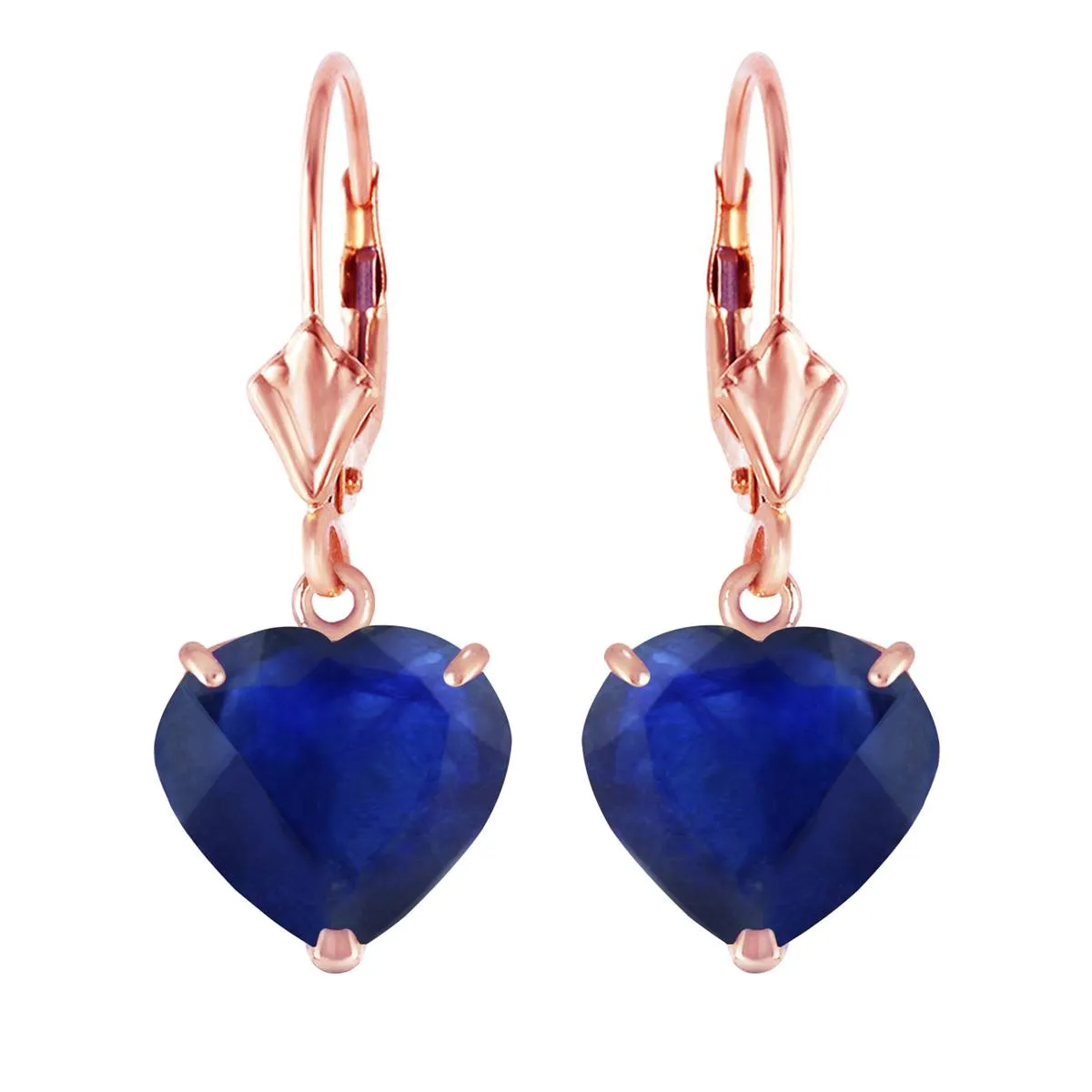 14K Solid Rose Gold Leverback Earrings Natural 10mm Heart Sapphires