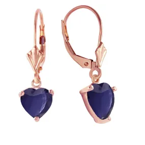 14K Solid Rose Gold Leverback Earrings Natural Sapphire Gemstone