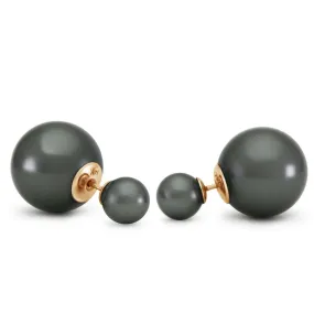 14K Solid Yellow Gold Fashion Style Tribal Double Black Shell Pearls Stud Earrings