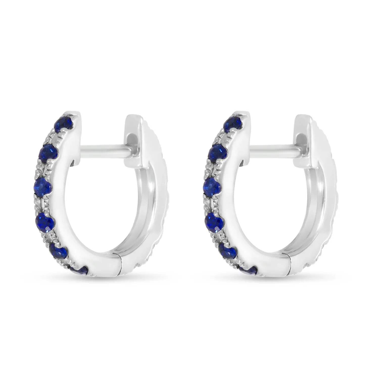 14K White Gold 0.12cttw. Diamond & 0.12cttw. Sapphire Reversible Huggie Hoop Earrings