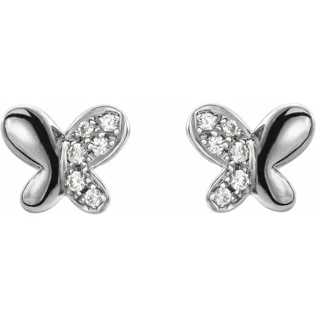 14K White Gold .04 CTW Natural Diamond Butterfly Earrings