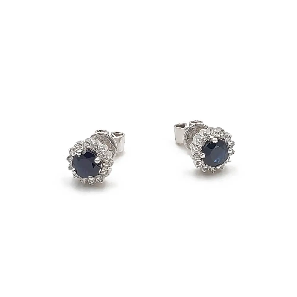 14K White Gold Diamond and Sapphire Stud Earrings