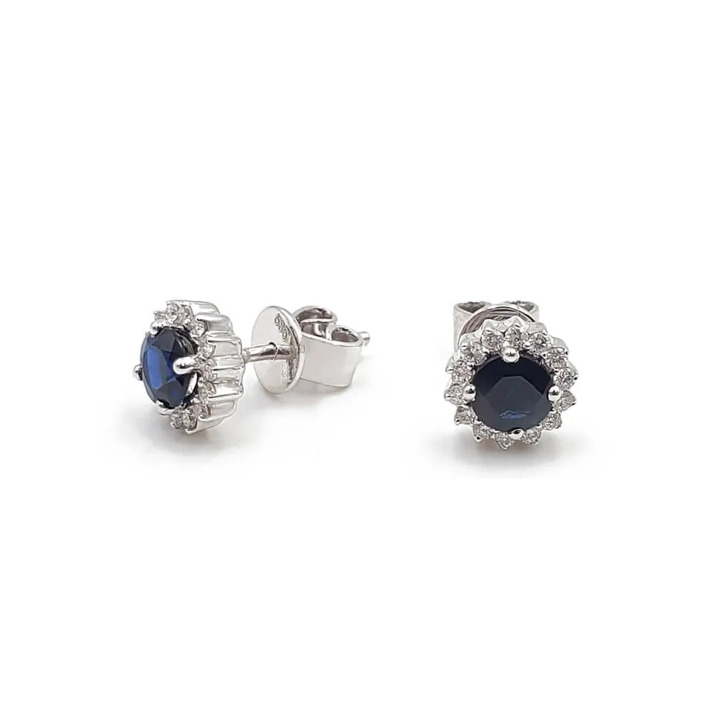 14K White Gold Diamond and Sapphire Stud Earrings