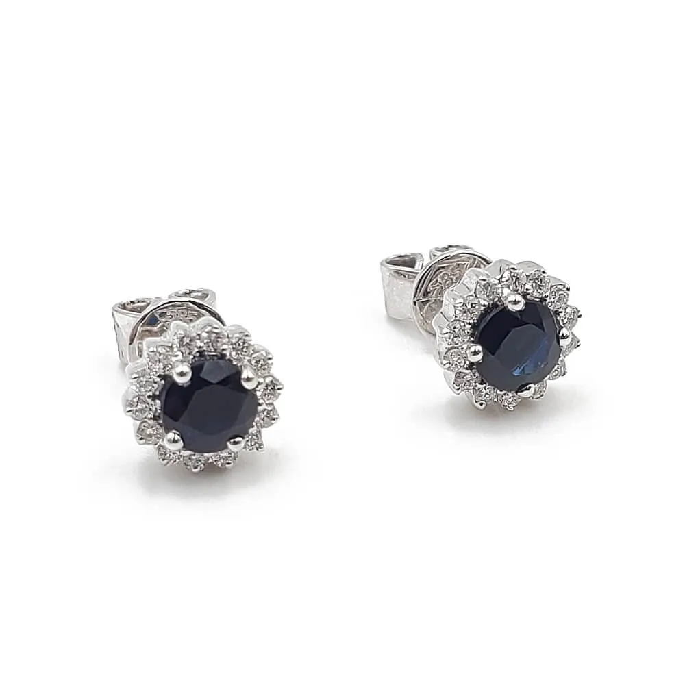 14K White Gold Diamond and Sapphire Stud Earrings