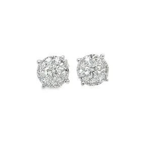 14K White Gold Diamond Cluster Earrings - .78ctw