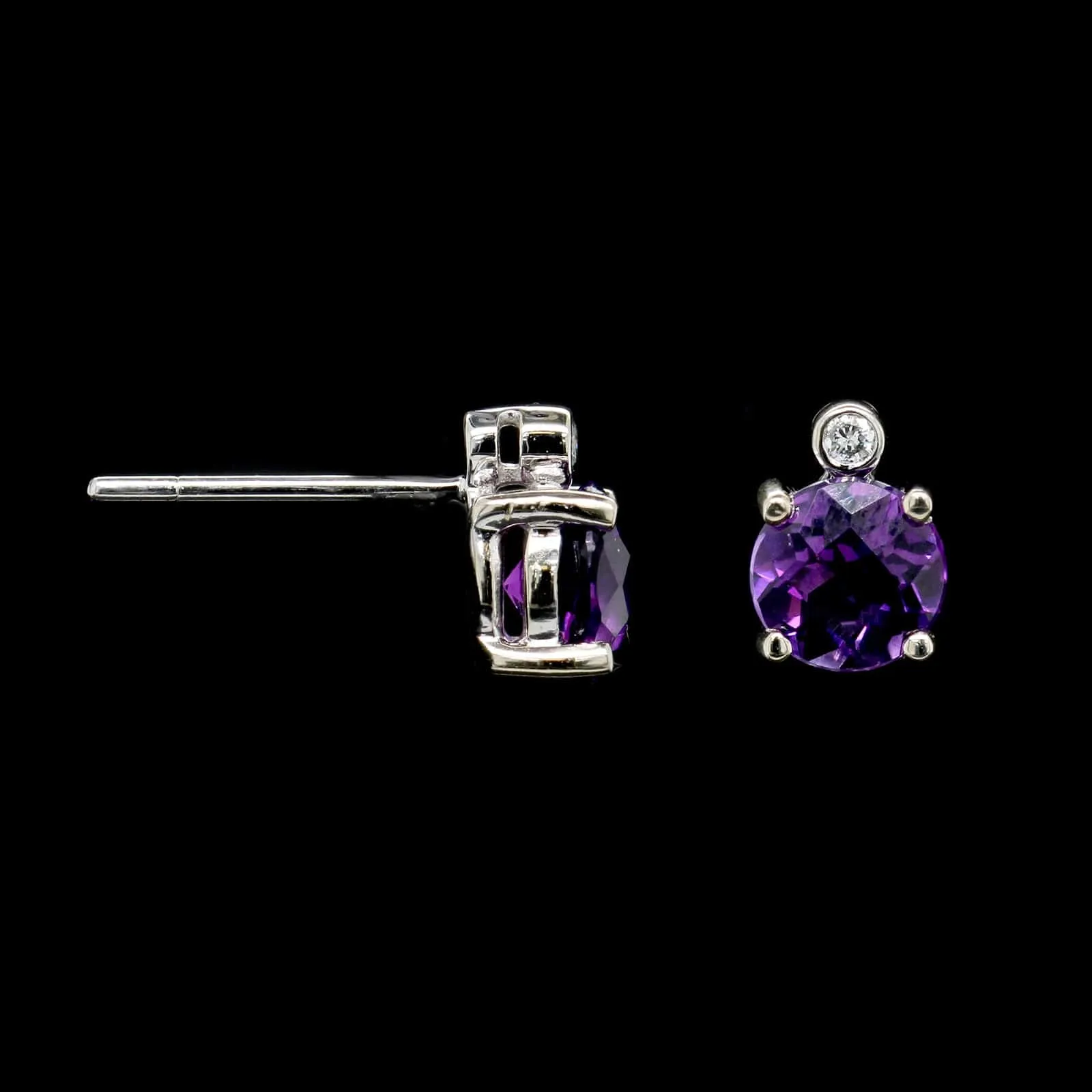 14K White Gold Estate Amethyst and Diamond Stud Earrings