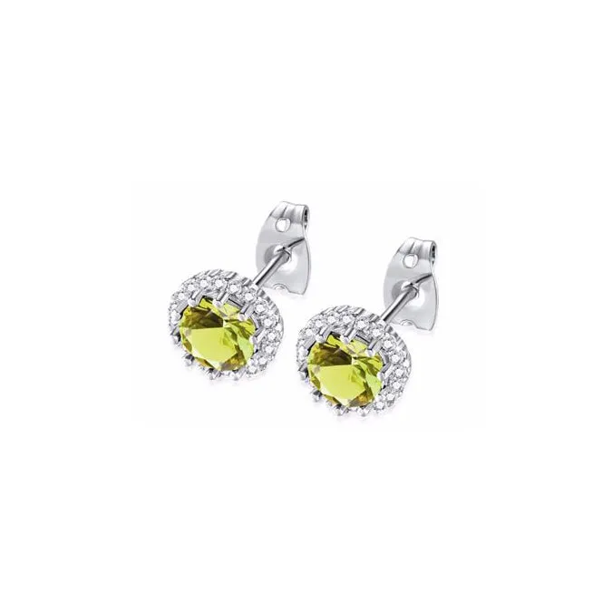 14k White Gold Plated 1/2 Ct Created Halo Round Yellow Sapphire Stud Earrings