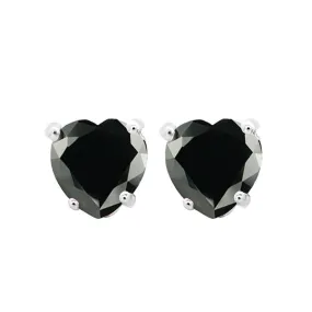 14k White Gold Plated 3 Carat Heart Created Black Sapphire Stud Earrings