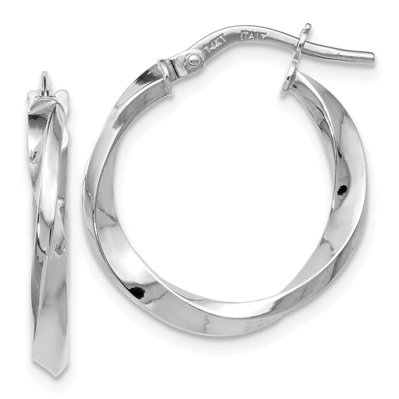 14k White Gold Polished Twisted Hoop Earrings